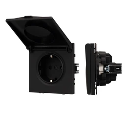 Фото #1 товара Механизм розетки влагозащищённый SCT-NOBE-MCP-SFPL-BK (230V, 16A) (Arlight, Черный оникс)