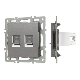 Фото #1 товара Механизм компьютерной розетки двойной SCT-MPC2-PL-GR (RJ-45, CAT6) (Arlight, -)