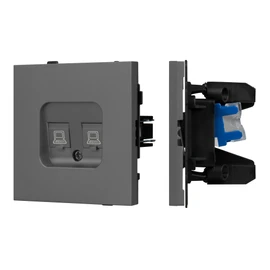 Фото #1 товара Механизм компьютерной розетки двойной SCT-TENDO-MPC2-SFPL-GR (RJ-45, CAT6) (Arlight, Матовый графитовый)