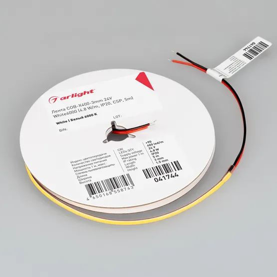 Фото #2 товара Светодиодная лента COB-X400-3mm 24V White6000 (4.8 W/m, IP20, CSP, 5m) (Arlight, -)