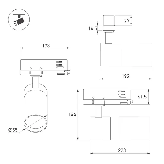 Фото #7 товара Светильник LGD-ARTEMIS-TRACK-4TR-R55-12W Warm3000 (WH, 8-80 deg, 230V, DALI) (Arlight, IP20 Металл, 5 лет)