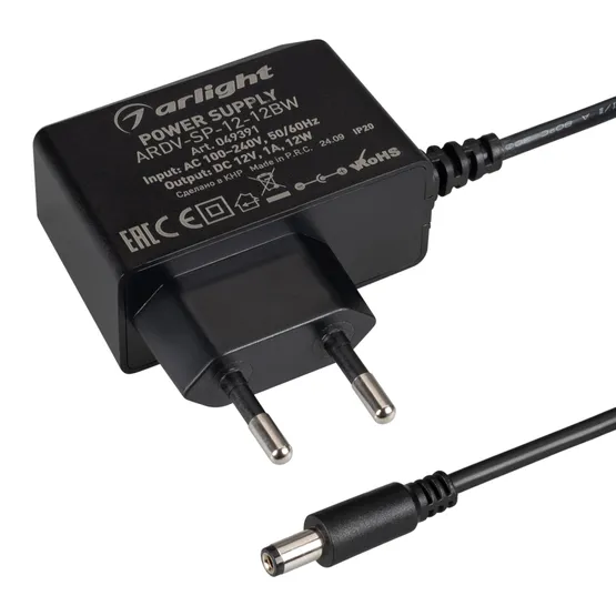 Фото #1 товара Блок питания ARDV-SP-12-12BW (12V, 1A, 12W) (Arlight, Адаптер, 5 лет)