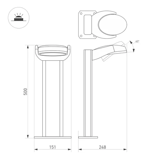 Фото #5 товара Светильник LGD-EYE-BOLL-H500-6W Warm3000 (GR, 117 deg, 230V) (Arlight, IP54 Металл, 3 года)
