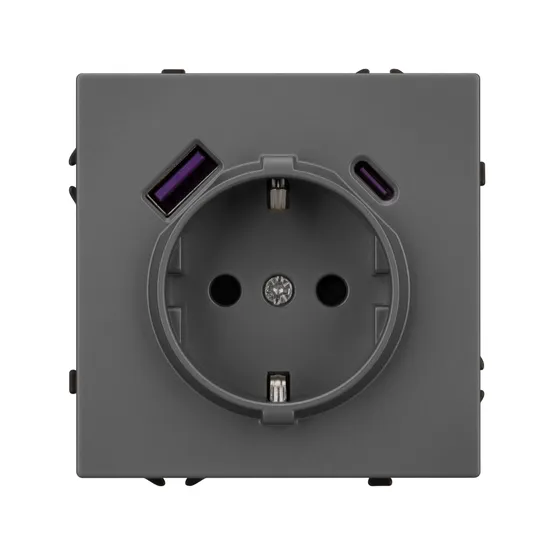 Фото #3 товара Механизм розетки с USB зарядкой SCT-NOBE-MUAC-SFPL-GR (230V, 16A) (Arlight, Серый базальт)