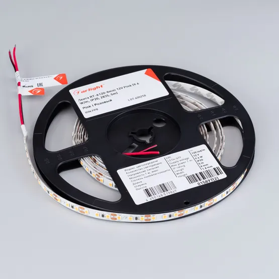 Фото #3 товара Светодиодная лента RT-A120-8mm 12V Pink (9.6 W/m, IP20, 2835, 5m) (Arlight, Открытый)