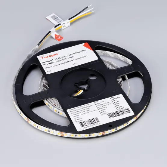Фото #3 товара Светодиодная лента RT-A120-8mm 12V White-MIX (9.6 W/m, IP20, 2835, 5m) (Arlight, Изменяемая ЦТ)
