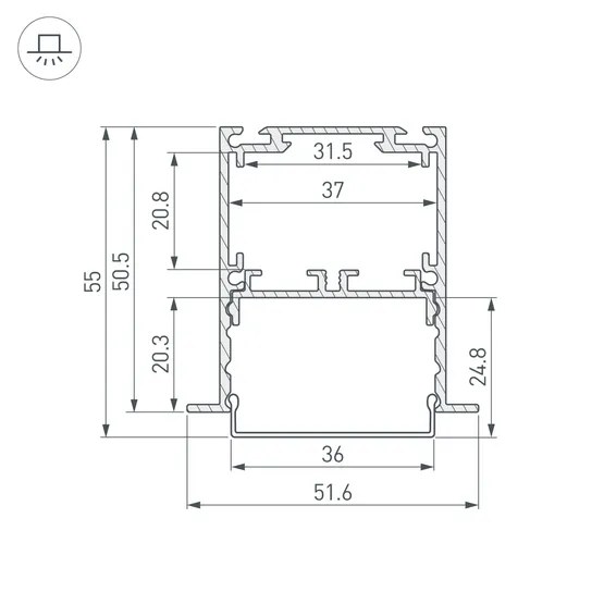 Фото #2 товара Профиль SL-LINIA52-3L-F-2000 ANOD BLACK (Arlight, Алюминий)