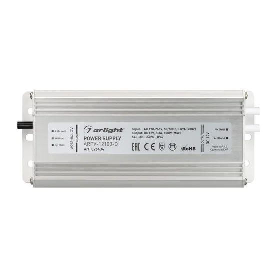 Фото #2 товара Блок питания ARPV-12100-D (12V, 8.3A, 100W) (Arlight, IP67 Металл, 3 года)