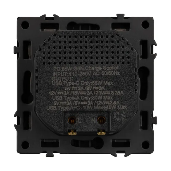 Фото #3 товара Механизм розетки с быстрой USB зарядкой SCT-NOBE-MUAC-SFPL-FC-BK (65W, QC3) (Arlight, Черный оникс)