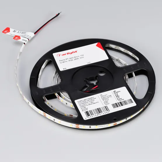 Фото #2 товара Светодиодная лента RT-A60-8mm 12V White6000 (2 W/m, IP20, 2835, 5m) (Arlight, -)