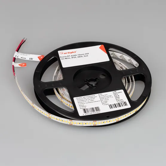 Фото #3 товара Светодиодная лента RT-A240-10mm 24V White6000 (22 W/m, IP20, 2835, 5m) (Arlight, высок.эфф.150 лм/Вт)