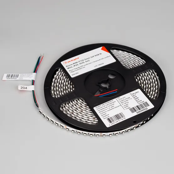 Фото #5 товара Светодиодная лента MINI-F120-5mm 24V RGB (8 W/m, IP20, 3535, 5m) (Arlight, узкая)