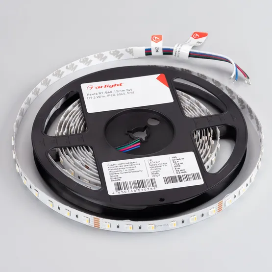 Фото #5 товара Светодиодная лента RT-B60-12mm 24V RGBW-White-4-in-1 (19.2 W/m, IP20, 5060, 5m) (Arlight, Открытый)