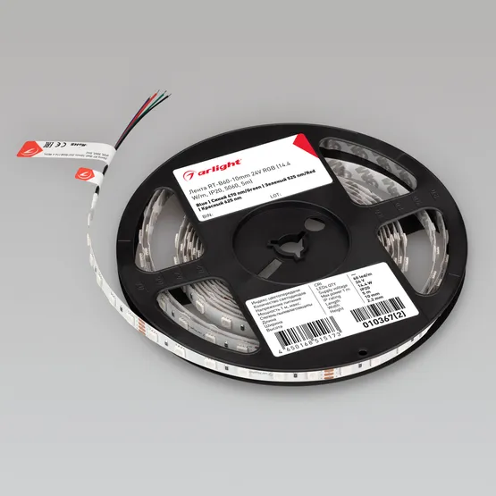 Фото #3 товара Светодиодная лента RT-B60-10mm 24V RGB (14.4 W/m, IP20, 5060, 5m) (Arlight, Открытый)