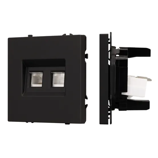 Фото #1 товара Механизм сдвоенной компьютерной розетки SCT-NOBE-MPC2-SFPL-BK (RJ-45, CAT6) (Arlight, Черный оникс)
