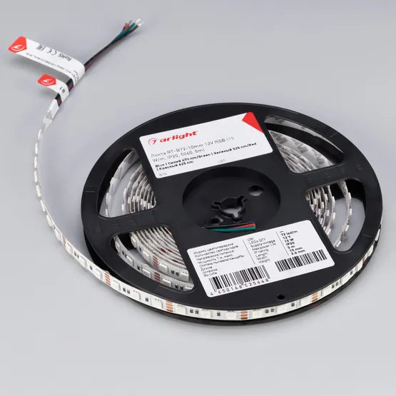 Фото #3 товара Светодиодная лента RT-B72-10mm 12V RGB (15 W/m, IP20, 5060, 5m) (Arlight, 15 Вт/м, IP20)