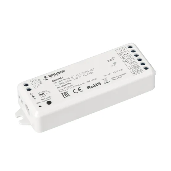 Фото товара INTELLIGENT ARLIGHT Диммер SMART-PWM-102-72-MIX-PD-SUF (12-36V, 2x5A, TUYA Wi-Fi, 2.4G) (IARL, Контроллер)