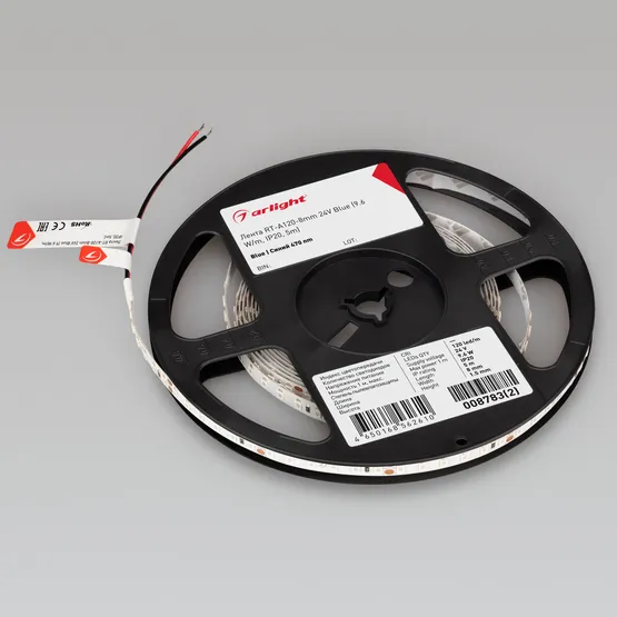 Фото #4 товара Светодиодная лента RT-A120-8mm 24V Blue (9.6 W/m, IP20, 2835, 5m) (Arlight, 9.6 Вт/м, IP20)