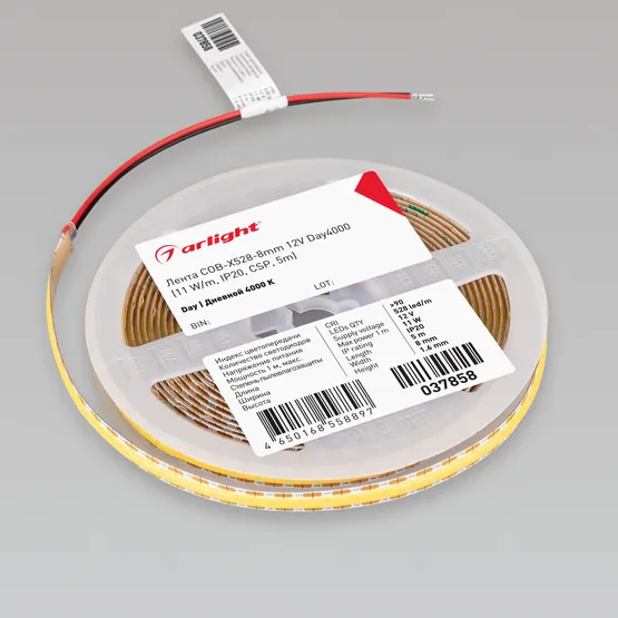 Фото #2 товара Светодиодная лента COB-X528-8mm 12V Day4000 (11 W/m, IP20, CSP, 5m) (Arlight, -)