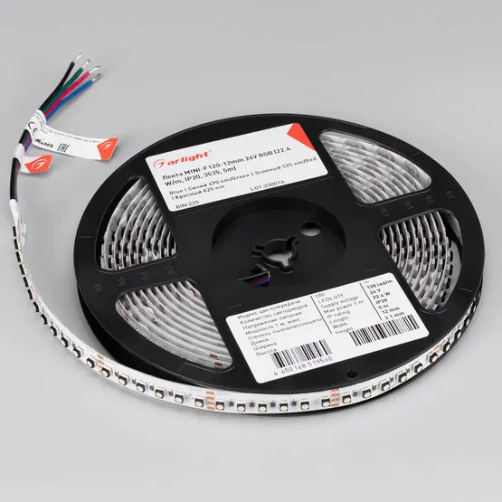Фото #4 товара Светодиодная лента MINI-F120-12mm 24V RGB (22.4 W/m, IP20, 3535, 5m) (Arlight, Открытый)