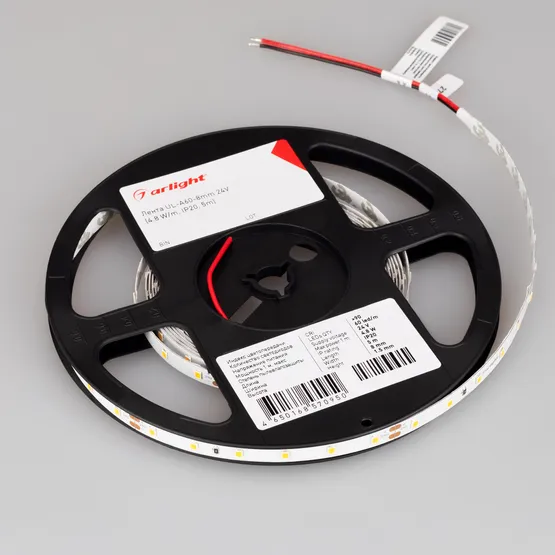 Фото #3 товара Светодиодная лента UL-A60-8mm 24V Warm3500 (4.8 W/m, IP20, 5m) (Arlight, 7 лет)