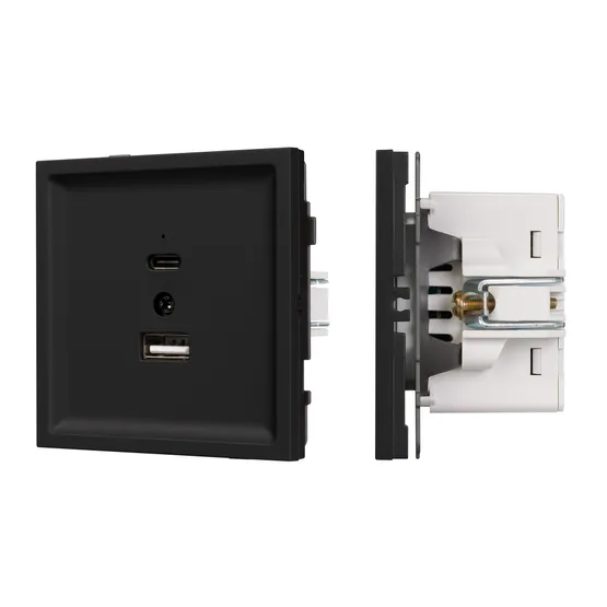 Фото #1 товара Механизм USB розетки SCT-TENDO-MUAC-SFPL-BK (5V, 3A, QC3) (Arlight, Матовый черный)