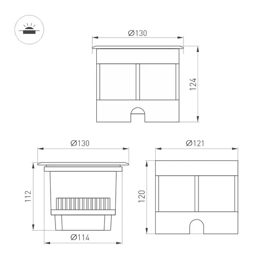Фото #3 товара Светильник LTD-DAFNA-GROUND-R130-11W Warm3000 (SL, 45 deg, 230V) (Arlight, IP67 Металл, 5 лет)