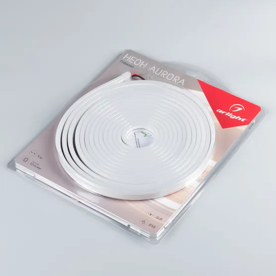 Фото #2 товара Светодиодная лента герметичная AURORA-PS-A120-12x6mm 24V Yellow (10 W/m, IP65, 2835, 5m) (Arlight, Силикон, 2 года)