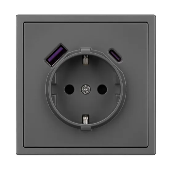 Фото #3 товара Механизм розетки с USB зарядкой SCT-NOBE-MUAC-SFPL-GR (230V, 16A) (Arlight, Серый базальт)