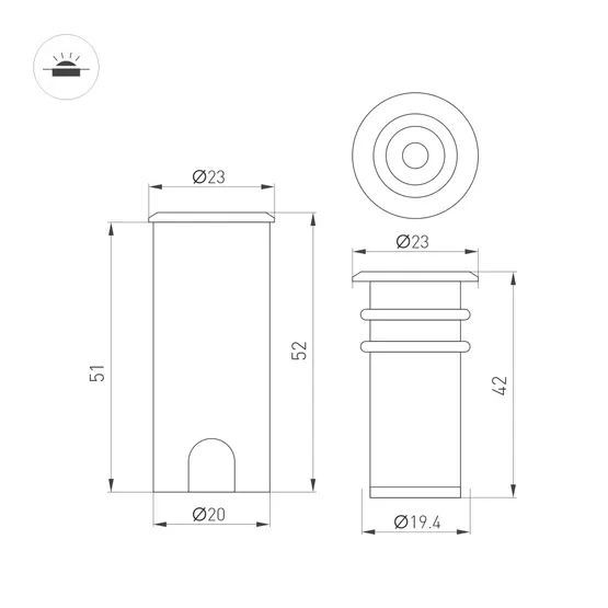 Фото #5 товара Светильник ART-PELURU-GROUND-R23-1W Warm3000 (GR, 100 deg, 24V) (Arlight, IP67 Металл, 3 года)