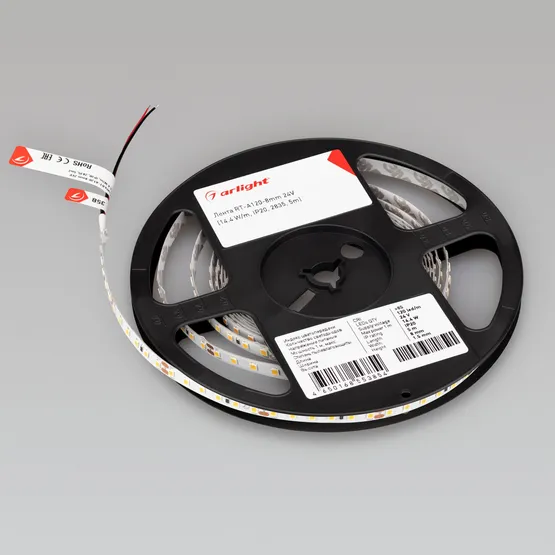 Фото #2 товара Светодиодная лента RT-A120-8mm 24V Day4000 (14.4 W/m, IP20, 2835, 5m) (Arlight, Открытый)