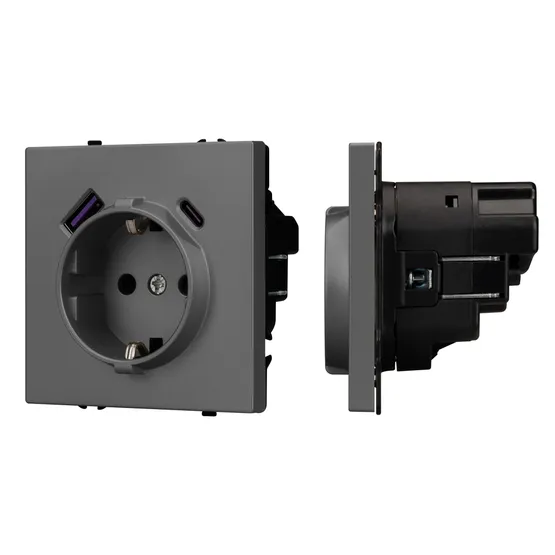 Фото #1 товара Механизм розетки с USB зарядкой SCT-NOBE-MUAC-SFPL-GR (230V, 16A) (Arlight, Серый базальт)
