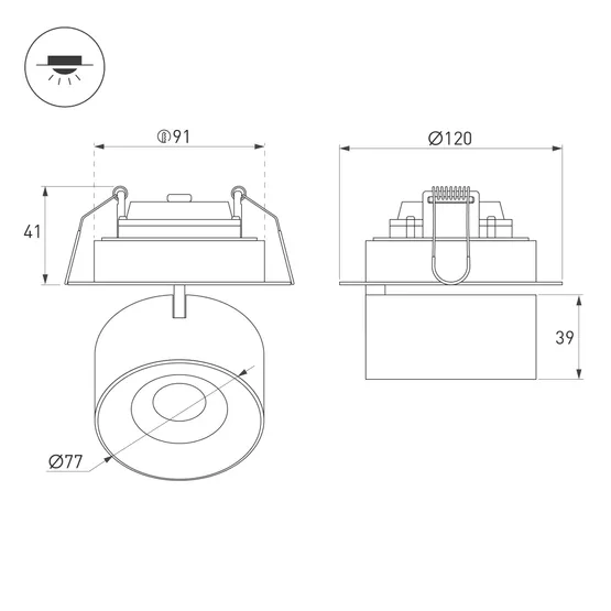 Фото #4 товара Светильник SP-PLURIO-BUILT-TRIMLESS-R120-9W Warm3000 (BK-CHR, 36 deg, 230V) (Arlight, IP20 Металл, 3 года)