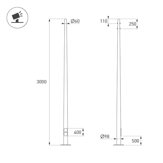 Фото #2 товара Опора фланцевая OXOR-OK-D60-L3000 (BK) (Arlight, Сталь)