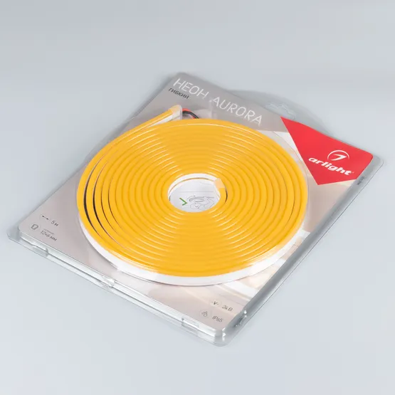Фото #2 товара Светодиодная лента герметичная AURORA-PS-A120-12x6mm 24V Amber (10 W/m, IP65, 2835, 5m) (Arlight, Силикон, 2 года)