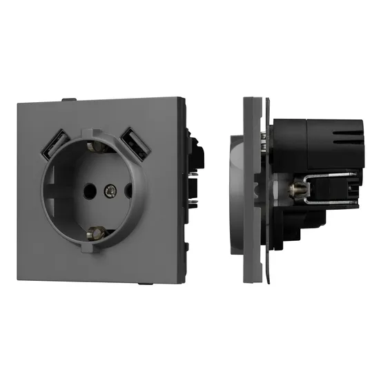 Фото #1 товара Механизм розетки с USB зарядкой SCT-TENDO-MUAA-SFPL-GR (230V, 16A) (Arlight, Матовый графитовый)