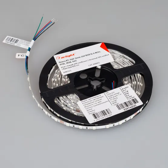 Фото #3 товара Светодиодная лента RT-G60-5mm 24V RGB (6.6 W/m, IP20, 3838, 5m) (Arlight, узкая)