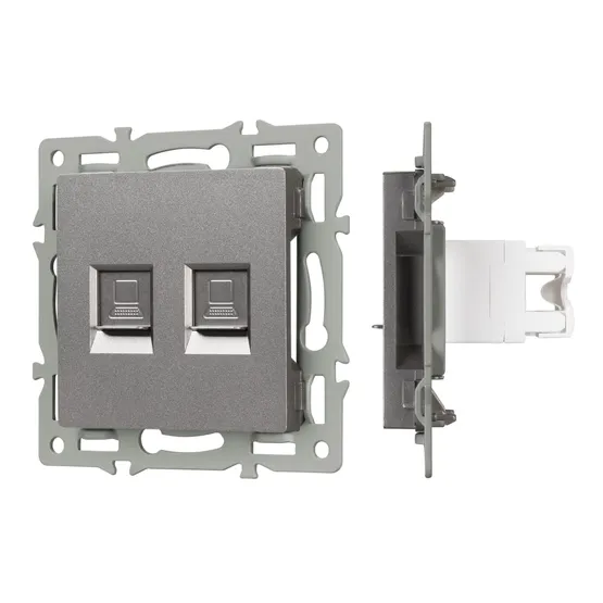Фото #1 товара Механизм компьютерной розетки двойной SCT-MPC2-PL-GR (RJ-45, CAT6) (Arlight, -)