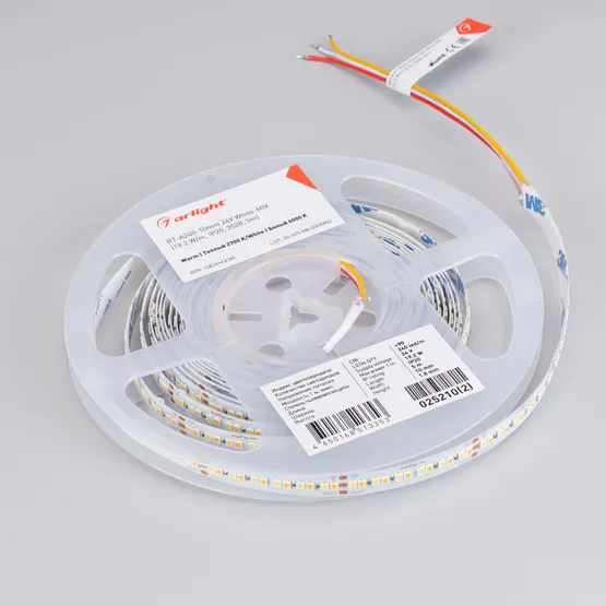 Фото #3 товара Светодиодная лента RT-A240-10mm 24V White-MIX (19.2 W/m, IP20, 3528, 5m) (Arlight, Изменяемая ЦТ)