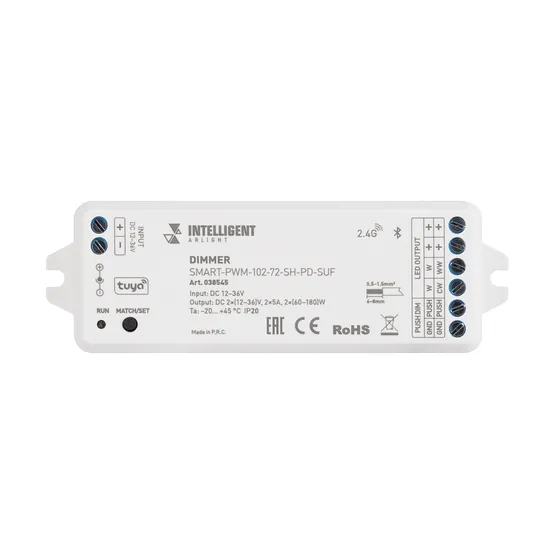 Фото #3 товара INTELLIGENT ARLIGHT Диммер SMART-PWM-102-72-SH-PD-SUF (12-36V, 2x5A, TUYA BLE, 2.4G) (IARL, Контроллер)