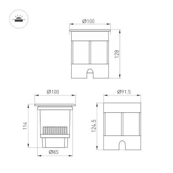 Фото #3 товара Светильник LTD-DAFNA-GROUND-R100-6W Warm2700 (SL, 45 deg, 230V) (Arlight, IP67 Металл, 5 лет)