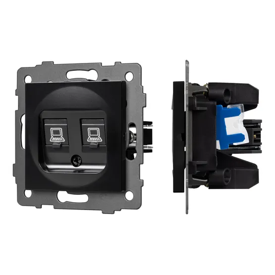 Фото #1 товара Механизм компьютерной розетки двойной SCT-MPC2-PL-BK-V (RJ-45, CAT6) (Arlight, -)