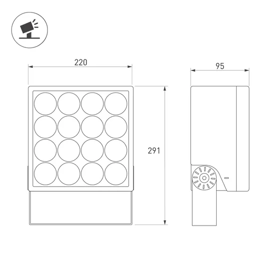 Фото #4 товара Светильник ALT-BLOCK-S220x220-50W Day4000 (GR, 15 deg, 230V) (Arlight, IP66 Металл, 3 года)