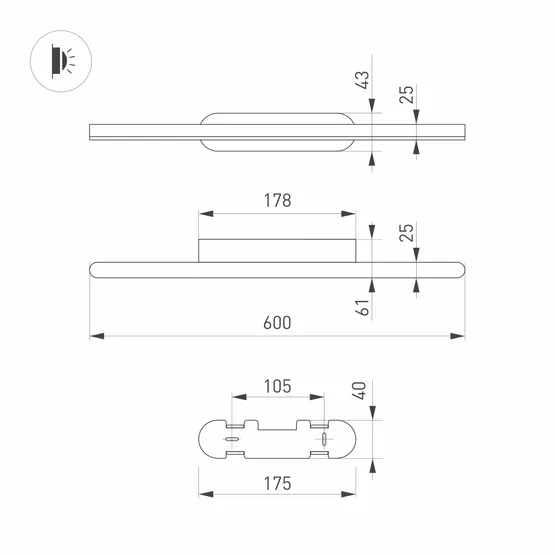 Фото #5 товара Светильник SP-TENERO-S600x45-13W Warm3000 (WH, 120 deg, 230V) (Arlight, IP54 Металл, 3 года)