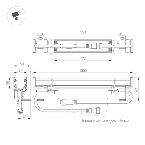 Фото #5 товара Светодиодный прожектор AR-LINE-1000S-18W-24V RGB (Grey, 30 deg, DMX512) (Arlight, Закрытый)