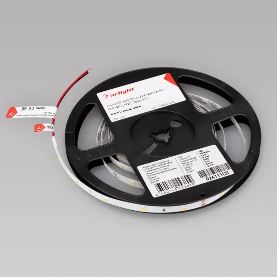 Фото #4 товара Светодиодная лента RT-A30-8mm 24V Warm2400 (2.9 W/m, IP20, 2835, 5m) (Arlight, Открытый)