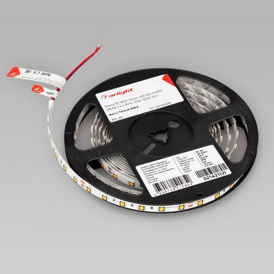 Фото #4 товара Светодиодная лента RT-B60-10mm 24V Warm3000 CRI98 (14.4 W/m, IP20, 5060, 5m) (Arlight, Открытый)