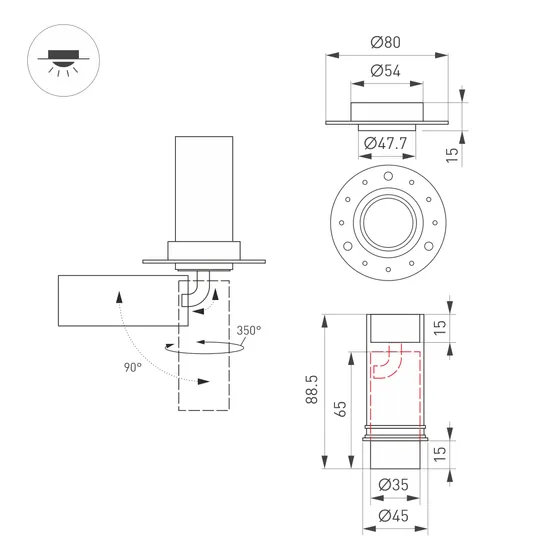 Фото #7 товара Светильник SP-NUANCE-TRIMLESS-PULL-R35-7W Day4000 (WH, 36 deg, 230V) (Arlight, IP40 Металл, 5 лет)