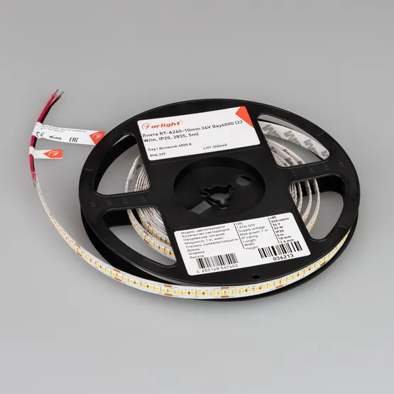Фото #4 товара Светодиодная лента RT-A240-10mm 24V Day4000 (22 W/m, IP20, 2835, 5m) (Arlight, высок.эфф.150 лм/Вт)